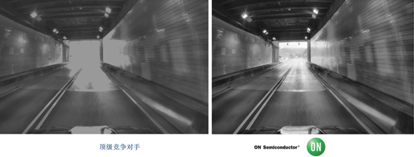 安森美半導體(右圖) vs 頂級競爭對手(左圖)在高對比度場景下的成像