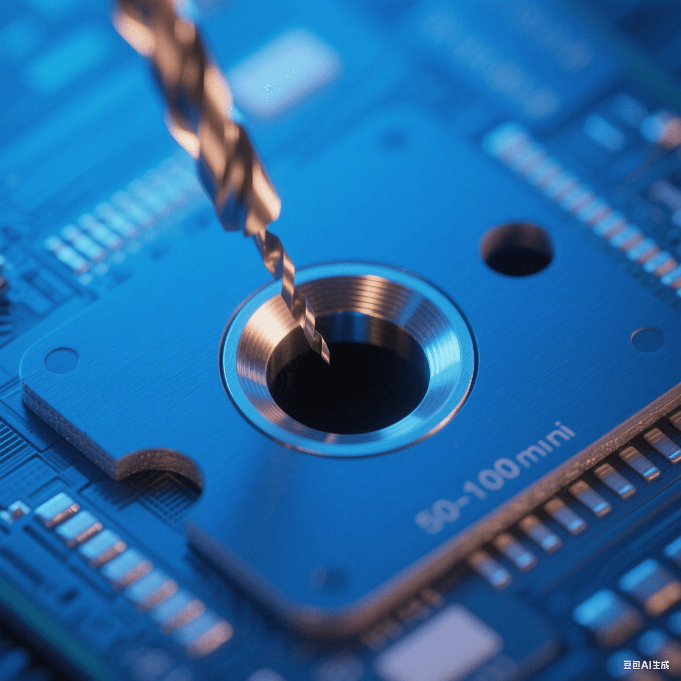 HDI 技術(shù)中的激光微孔，包括微盲孔和微埋孔。