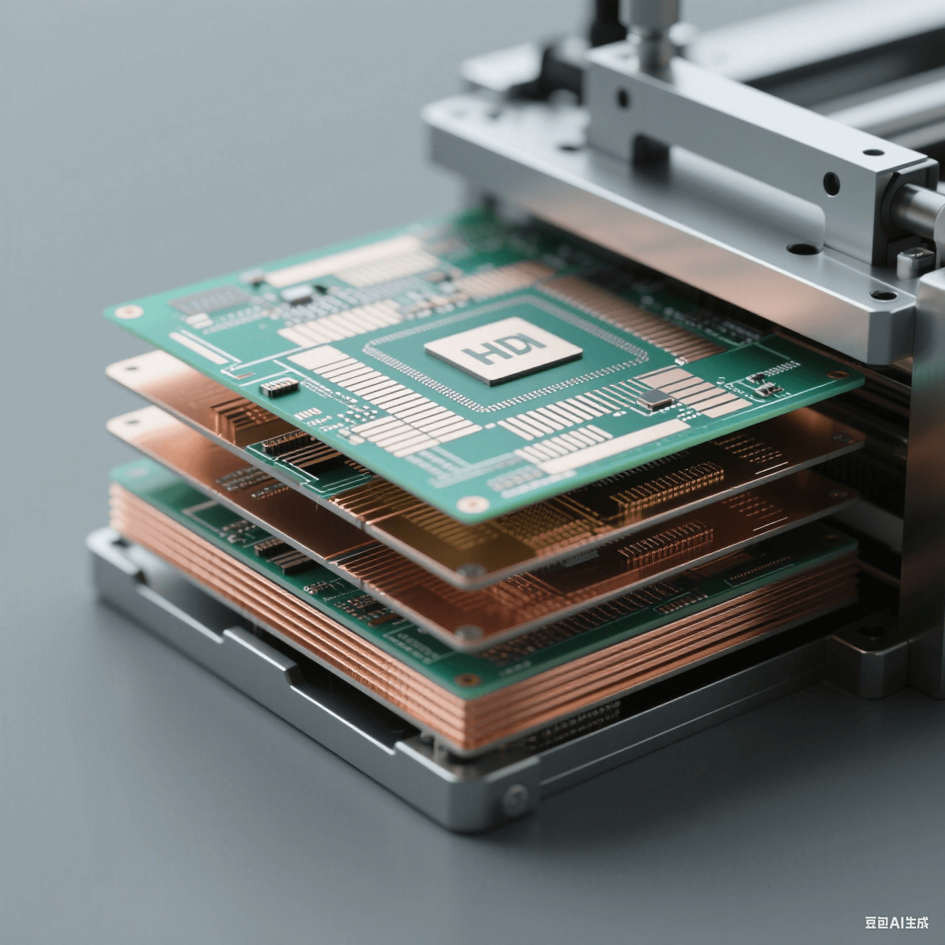 HDI 制造工藝中的積層疊加步驟。