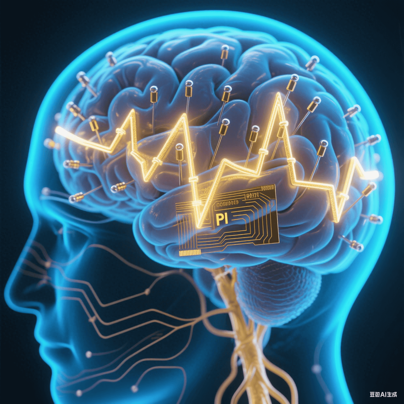 腦機(jī)接口植入示意：生物相容性聚酰亞胺電極在腦組織中穩(wěn)定傳輸神經(jīng)信號(hào)