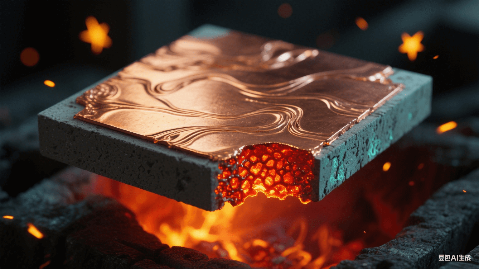 呈現(xiàn)銅箔與陶瓷基板結(jié)合的高溫熔融狀態(tài)