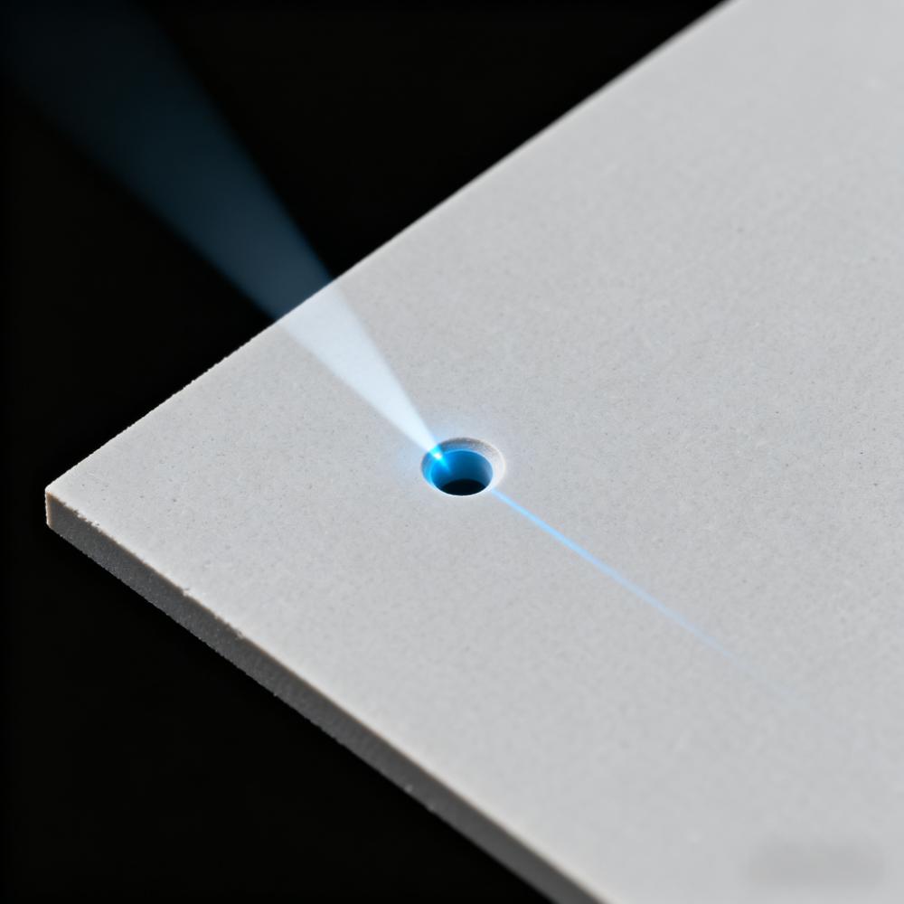 飛秒激光加工陶瓷基15μm微盲孔特寫，孔壁無熱影響區(qū)