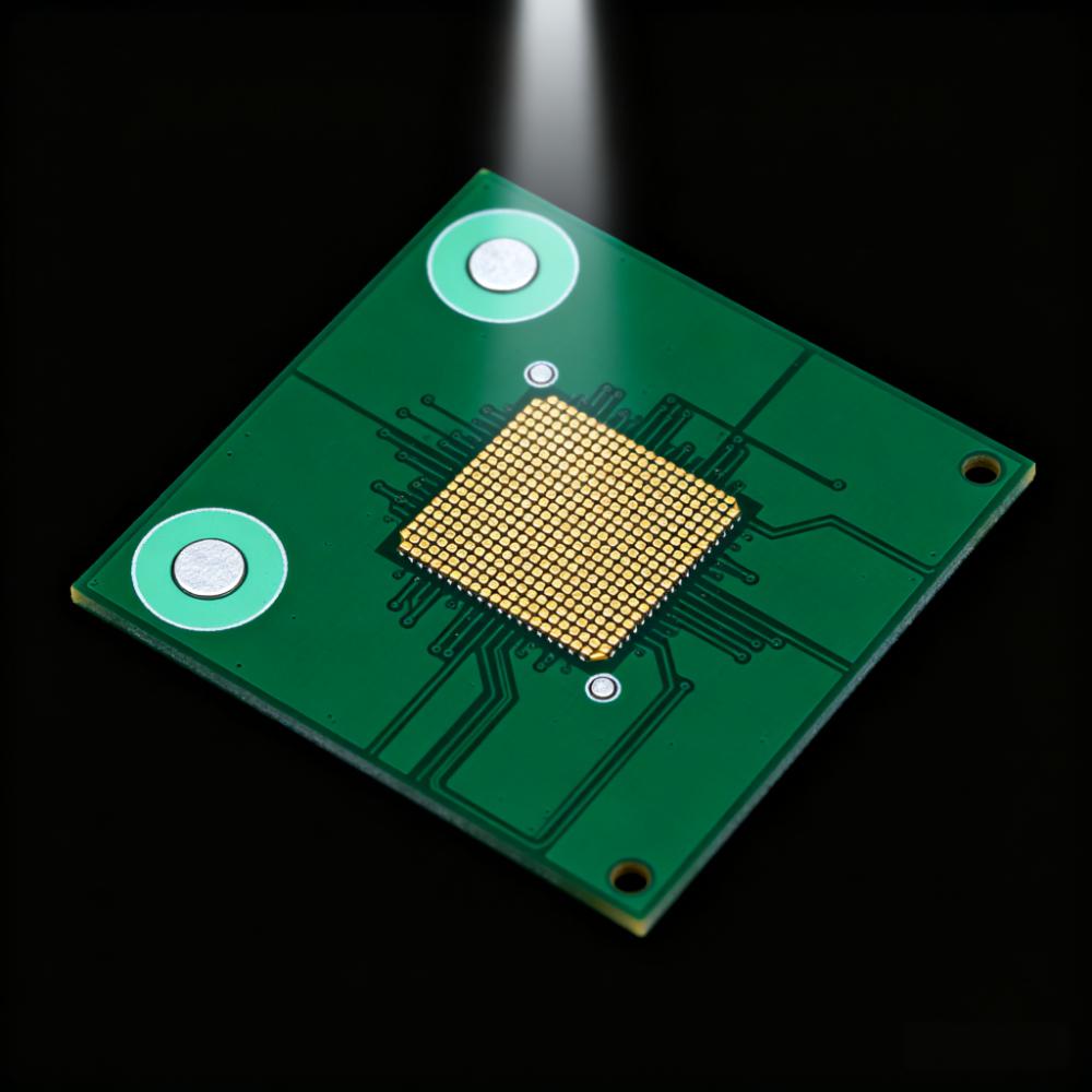 CB拼板基準點設計特寫，對角全局基準點（1.2mm+2.4mm無阻焊區(qū)）與BGA局部基準點