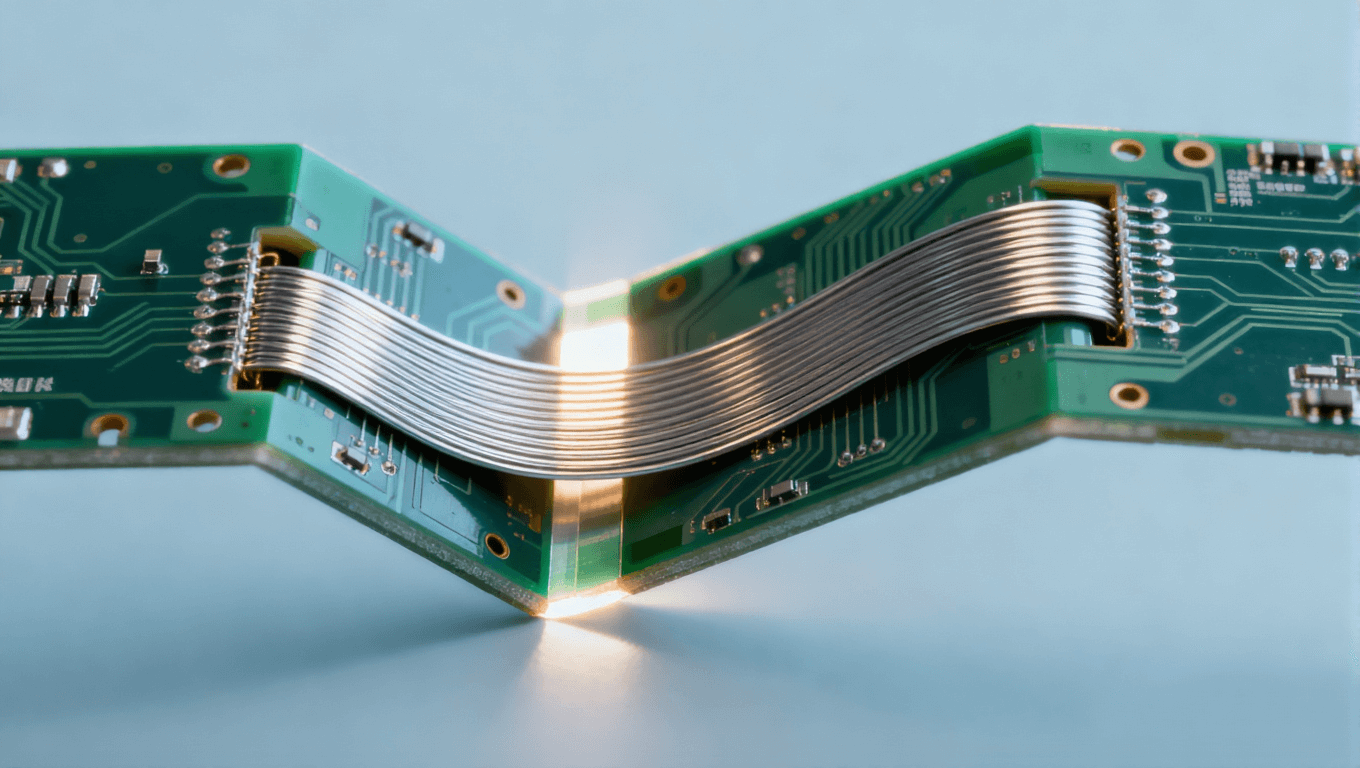 超彈性合金內(nèi)嵌于可折疊電路板鉸鏈區(qū)結(jié)構(gòu)圖，體現(xiàn)其提升耐折次數(shù)的解決方案